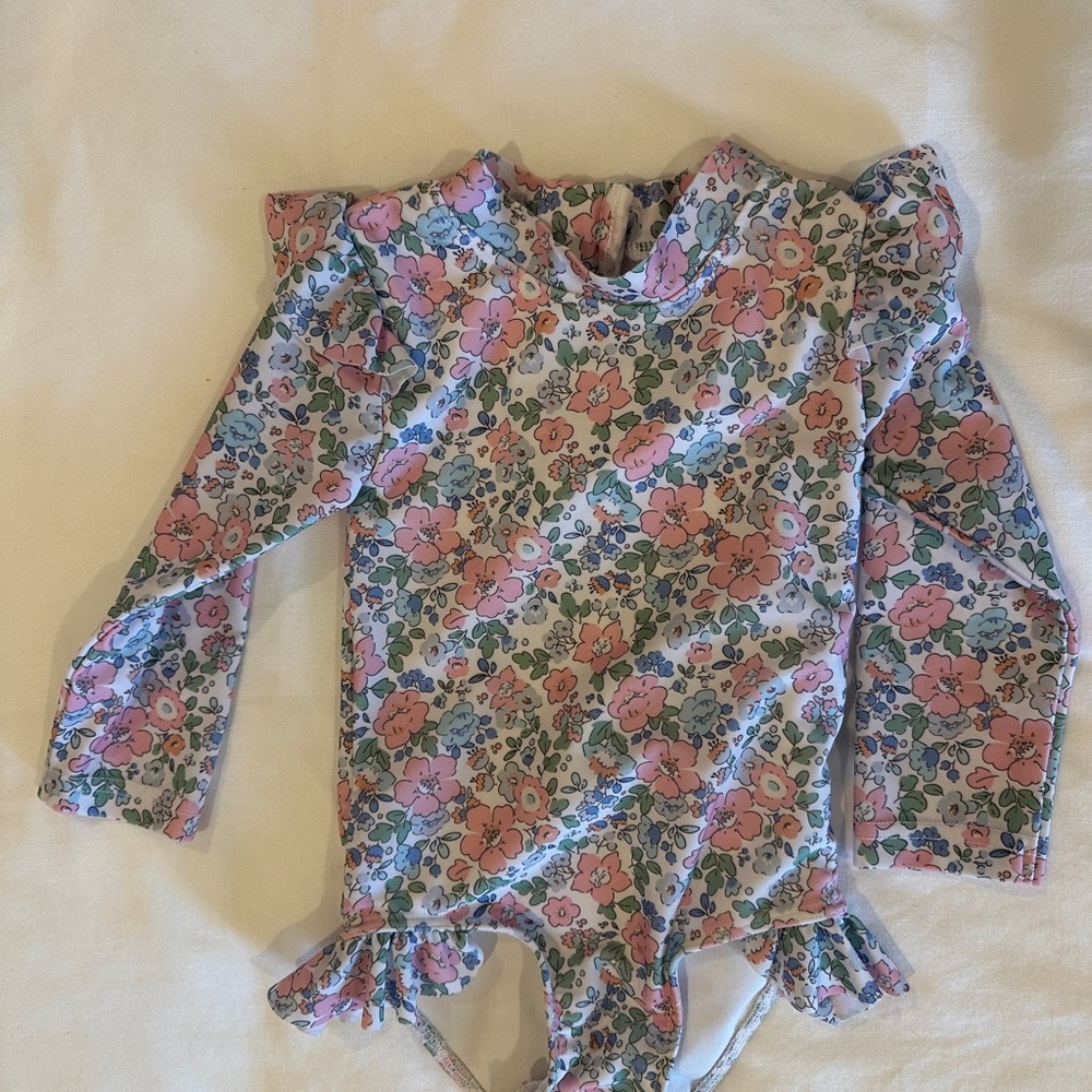 Cecil and Lou Pink and Blue Floral swimsuit rash guard with Long Sleeves